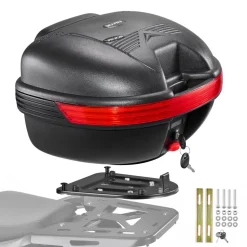 VEVOR Motorcycle Top Case 30L Universal Waterproof PP Motorcycle Tail Case, Detachable Motorbike Top Box with Security Lock & Backrest for Luggage Storage