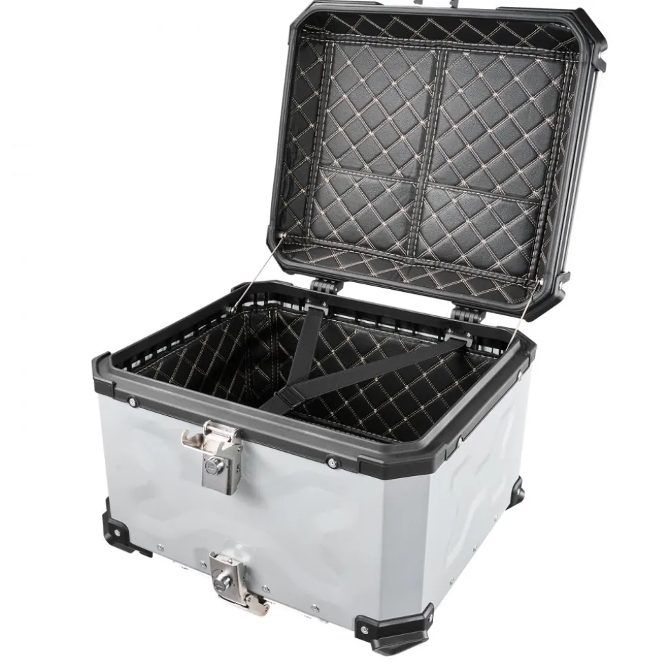 VEVOR Motorcycle Top Case 55L Universal Aluminum Hard Motorcycle Tail Case, Waterproof Detachable Motorbike Top Box with Security Lock & Leather Liner for Luggage Storage