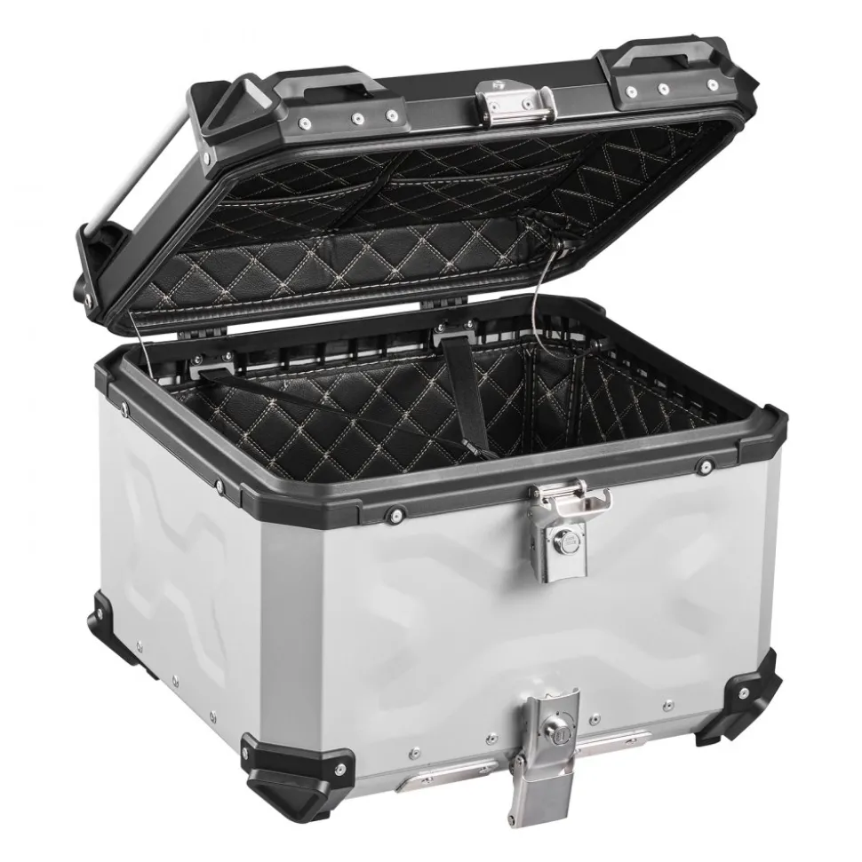VEVOR Motorcycle Top Case 55L Universal Aluminum Hard Motorcycle Tail Case, Waterproof Detachable Motorbike Top Box with Security Lock & Leather Liner for Luggage Storage