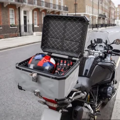 VEVOR Motorcycle Top Case 55L Universal Aluminum Hard Motorcycle Tail Case, Waterproof Detachable Motorbike Top Box with Security Lock & Leather Liner for Luggage Storage