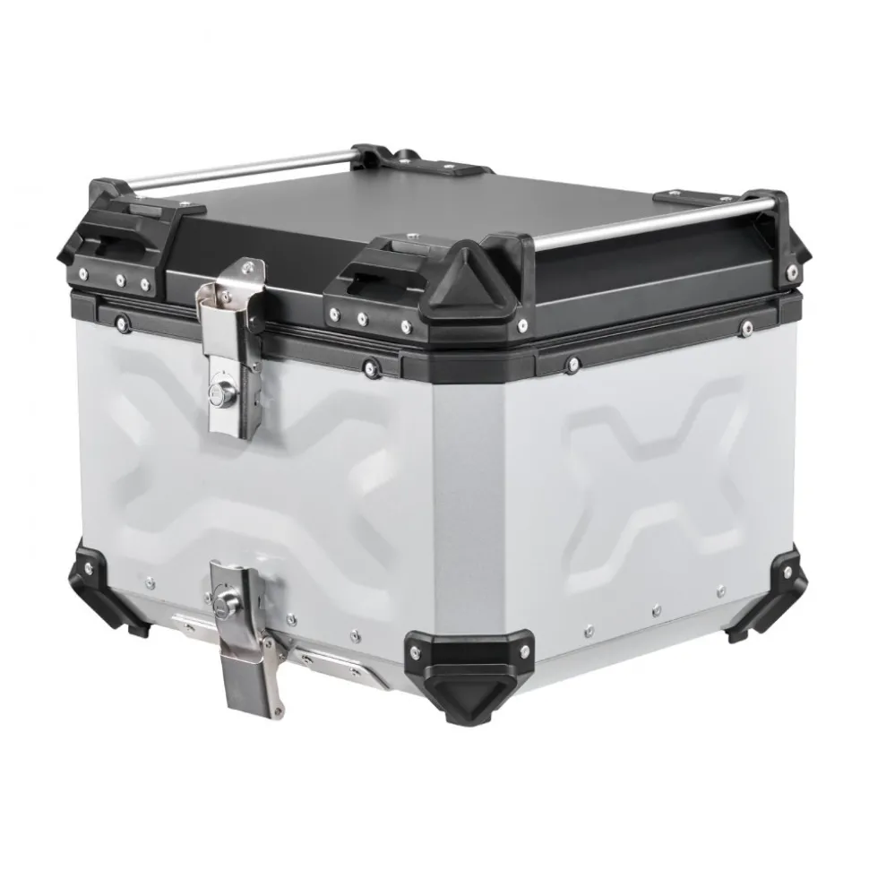 VEVOR Motorcycle Top Case 55L Universal Aluminum Hard Motorcycle Tail Case, Waterproof Detachable Motorbike Top Box with Security Lock & Leather Liner for Luggage Storage