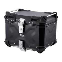 VEVOR Motorcycle Top Case, Universal Aluminum Alloy Motorbike Tail Box with Leather Lining, 55L Waterproof Detachable Motorcycle Top Box with Lock & Back Cushion, Fit for 99% of Motorcycle Frames