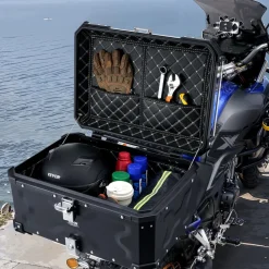 VEVOR Motorcycle Top Case, Universal Aluminum Alloy Motorbike Tail Box with Leather Lining, 65L Waterproof Detachable Motorcycle Top Box with Lock & Back Cushion, Fit for 99% of Motorcycle Frames