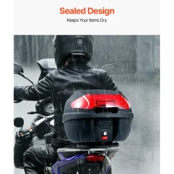 VEVOR Motorcycle Top Case, Universal Durable PP Material Motorbike Tail Box with Reflective Panel, 48L Waterproof Detachable Motorcycle Top Box with Multi-Hole Base, Fit for 99% of Motorcycle Frames