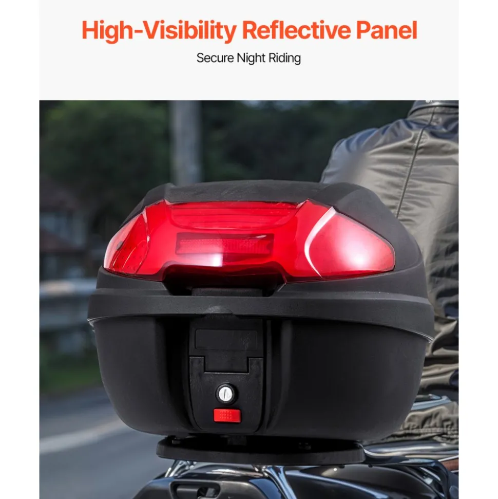 VEVOR Motorcycle Top Case, Universal Durable PP Material Motorbike Tail Box with Reflective Panel, 48L Waterproof Detachable Motorcycle Top Box with Multi-Hole Base, Fit for 99% of Motorcycle Frames