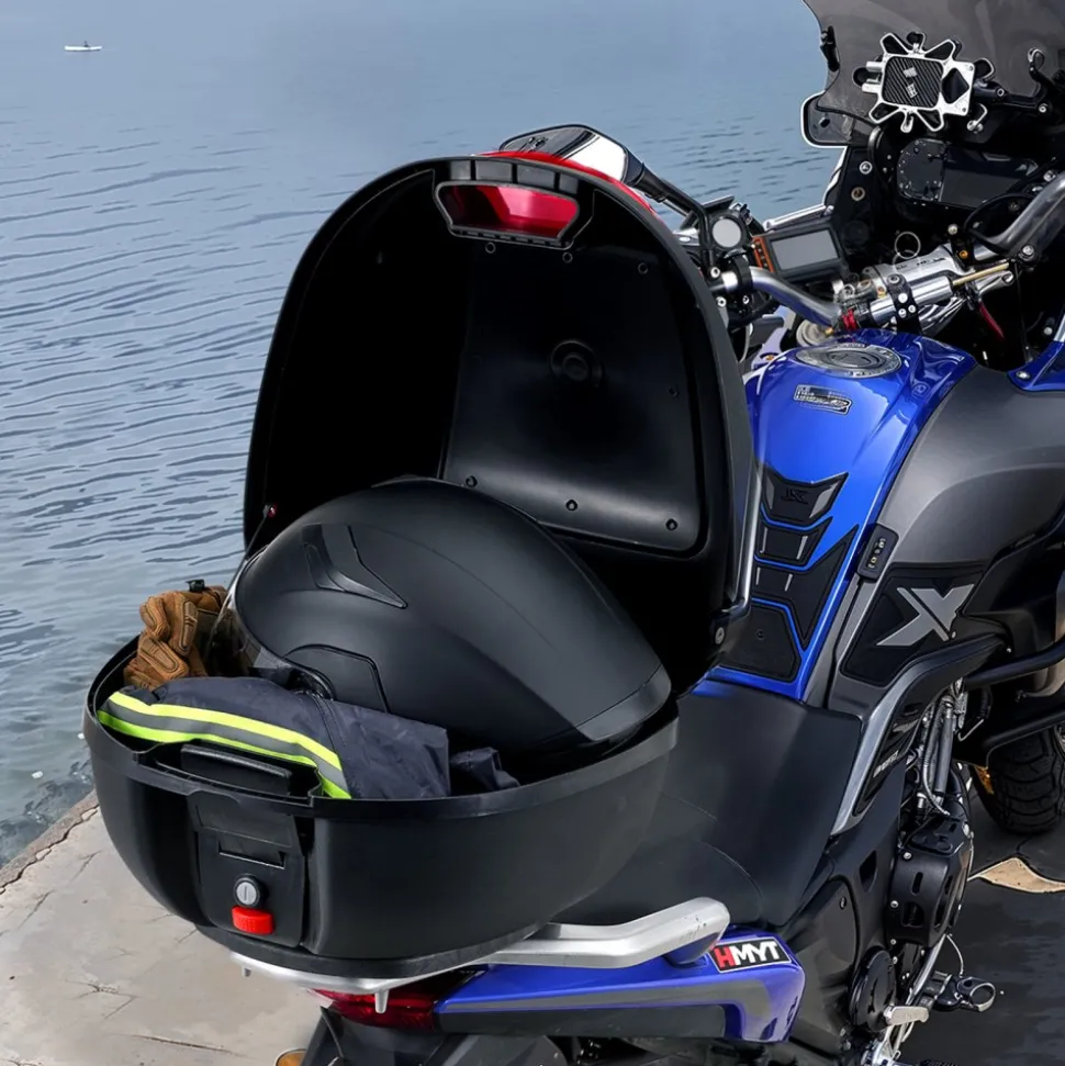 VEVOR Motorcycle Top Case, Universal Durable PP Material Motorbike Tail Box with Reflective Panel, 48L Waterproof Detachable Motorcycle Top Box with Multi-Hole Base, Fit for 99% of Motorcycle Frames