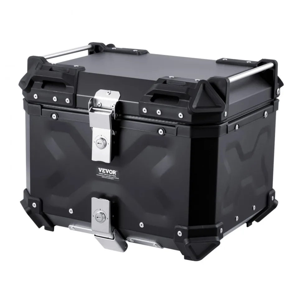 VEVOR Motorcycle Top Case, Universal Aluminum Alloy Motorbike Tail Box with Leather Lining, 45L Waterproof Detachable Motorcycle Top Box with Lock & Back Cushion, Fit for 99% of Motorcycle Frames