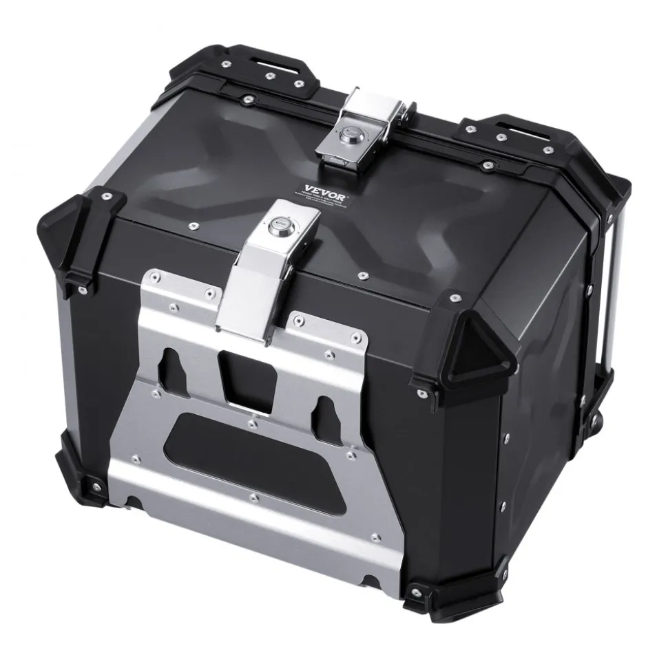 VEVOR Motorcycle Top Case, Universal Aluminum Alloy Motorbike Tail Box with Leather Lining, 45L Waterproof Detachable Motorcycle Top Box with Lock & Back Cushion, Fit for 99% of Motorcycle Frames