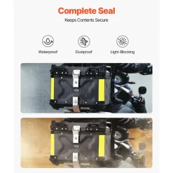 VEVOR Motorcycle Top Case, Universal Aluminum Alloy Motorbike Tail Box with Leather Lining, 45L Waterproof Detachable Motorcycle Top Box with Lock & Back Cushion, Fit for 99% of Motorcycle Frames