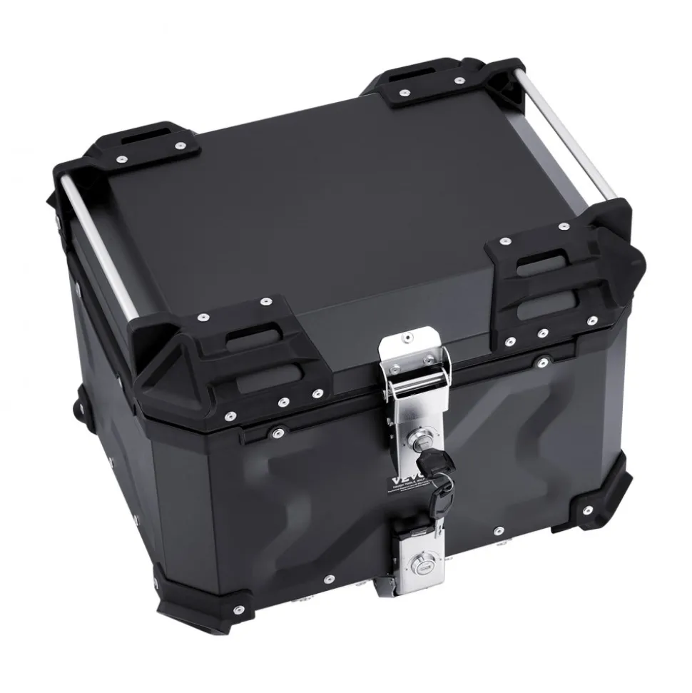VEVOR Motorcycle Top Case, Universal Aluminum Alloy Motorbike Tail Box with Leather Lining, 45L Waterproof Detachable Motorcycle Top Box with Lock & Back Cushion, Fit for 99% of Motorcycle Frames