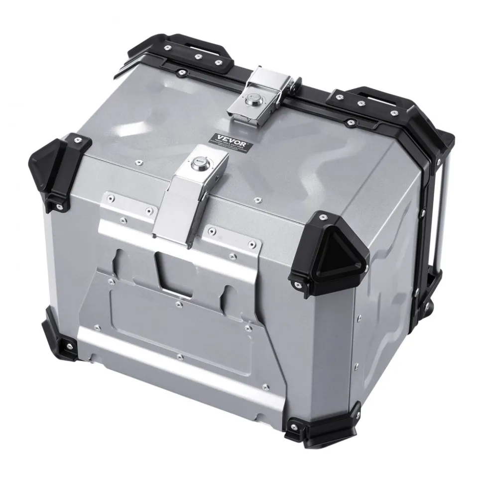 VEVOR Motorcycle Top Case, Universal Aluminum Alloy Motorbike Tail Box with Leather Lining, 45L Waterproof Detachable Motorcycle Top Box with Lock & Back Cushion, Fit for 99% of Motorcycle Frames