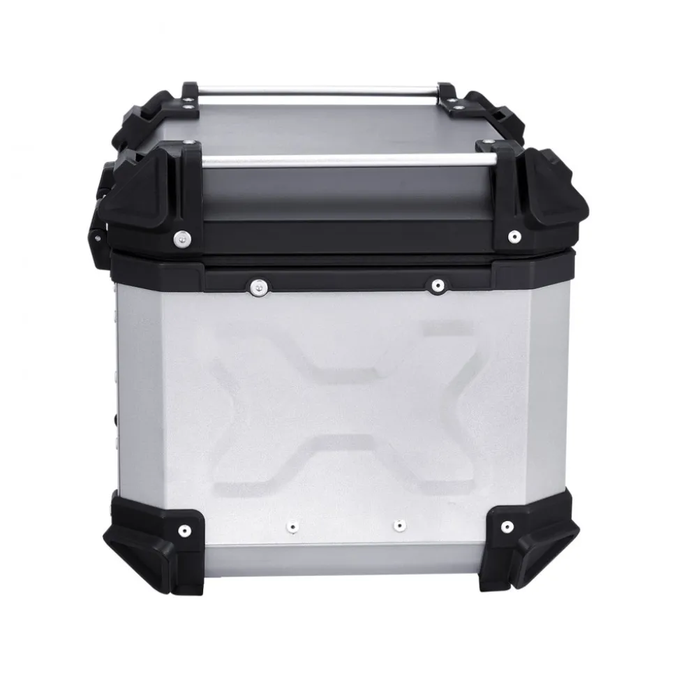 VEVOR Motorcycle Top Case, Universal Aluminum Alloy Motorbike Tail Box with Leather Lining, 45L Waterproof Detachable Motorcycle Top Box with Lock & Back Cushion, Fit for 99% of Motorcycle Frames