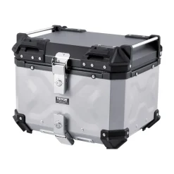 VEVOR Motorcycle Top Case, Universal Aluminum Alloy Motorbike Tail Box with Leather Lining, 45L Waterproof Detachable Motorcycle Top Box with Lock & Back Cushion, Fit for 99% of Motorcycle Frames