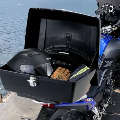 VEVOR Motorcycle Top Case, Universal Durable PP Material Motorbike Tail Box with Reflective Panel, 48L Waterproof Detachable Motorcycle Top Box with Multi-Hole Base, Fit for 99% of Motorcycle Frames