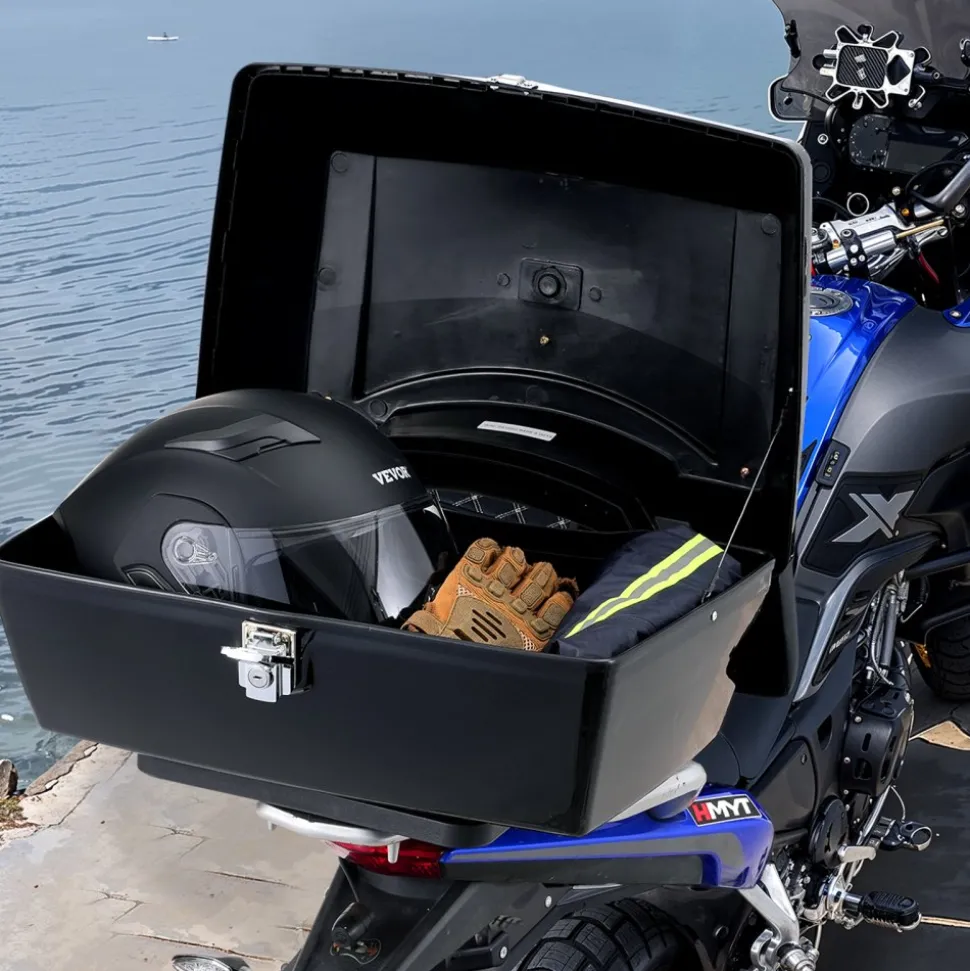 VEVOR Motorcycle Top Case, Universal Durable PP Material Motorbike Tail Box with Reflective Panel, 48L Waterproof Detachable Motorcycle Top Box with Multi-Hole Base, Fit for 99% of Motorcycle Frames