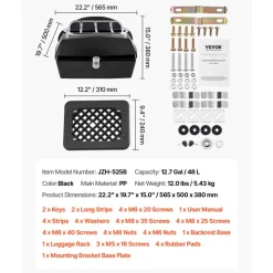 VEVOR Motorcycle Top Case, Universal Durable PP Material Motorbike Tail Box with Reflective Panel, 48L Waterproof Detachable Motorcycle Top Box with Multi-Hole Base, Fit for 99% of Motorcycle Frames