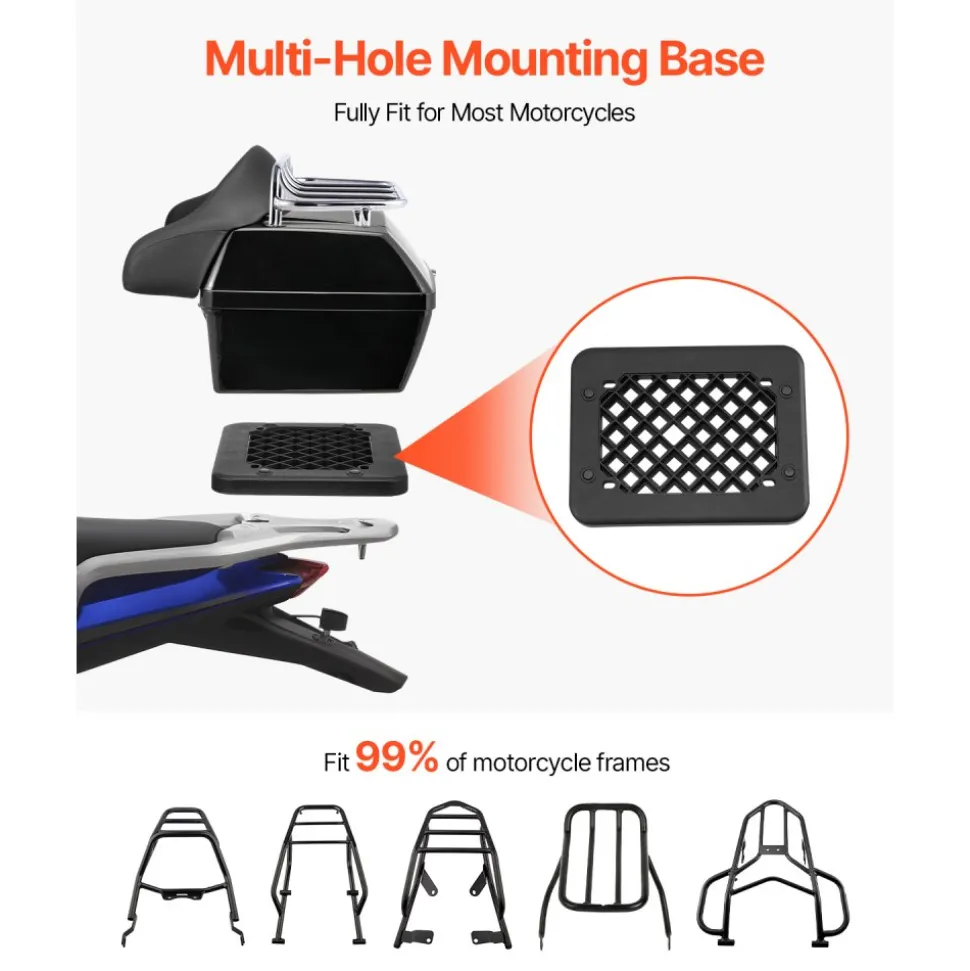 VEVOR Motorcycle Top Case, Universal Durable PP Material Motorbike Tail Box with Reflective Panel, 48L Waterproof Detachable Motorcycle Top Box with Multi-Hole Base, Fit for 99% of Motorcycle Frames
