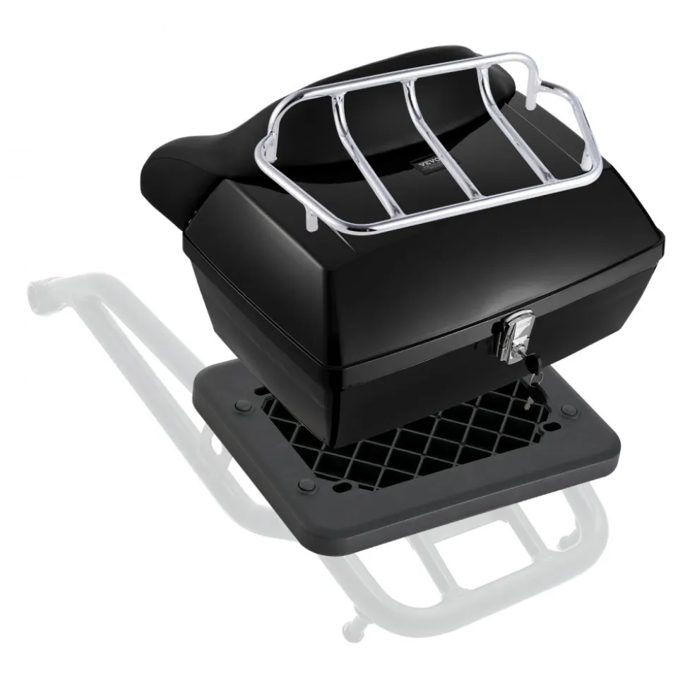VEVOR Motorcycle Top Case, Universal Durable PP Material Motorbike Tail Box with Reflective Panel, 48L Waterproof Detachable Motorcycle Top Box with Multi-Hole Base, Fit for 99% of Motorcycle Frames