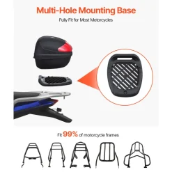 VEVOR Motorcycle Top Case, Universal Durable PP Material Motorbike Tail Box with Reflective Panel, 24L Waterproof Detachable Motorcycle Top Box with Multi-Hole Base, Fit for 99% of Motorcycle Frames