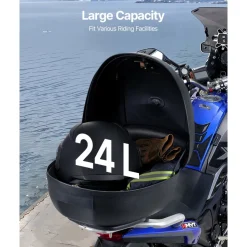 VEVOR Motorcycle Top Case, Universal Durable PP Material Motorbike Tail Box with Reflective Panel, 24L Waterproof Detachable Motorcycle Top Box with Multi-Hole Base, Fit for 99% of Motorcycle Frames