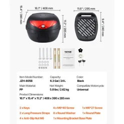 VEVOR Motorcycle Top Case, Universal Durable PP Material Motorbike Tail Box with Reflective Panel, 24L Waterproof Detachable Motorcycle Top Box with Multi-Hole Base, Fit for 99% of Motorcycle Frames