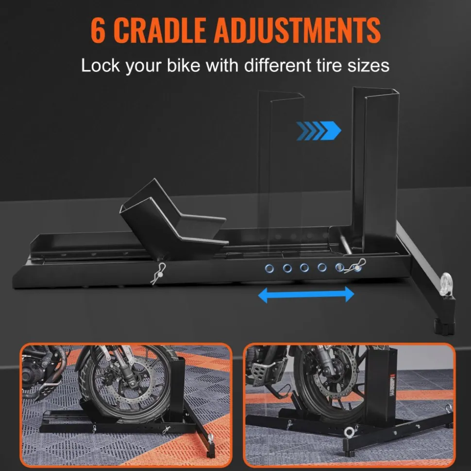 VEVOR Motorcycle Wheel Chock Upright, 1800 lbs Capacity, Heavy-duty Steel Motorcycle Front Wheel Stand with 6 Adjustable Holes, For 15"-22" Off-Road Motorcycles, Standard Motorcycles
