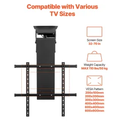 VEVOR Motorized Ceiling TV Mount, TV Wall Mount for 32 to 70 Inch TV, Electric Adjustable Ceiling TV Mount, Motorized Flip Down TV Mount Bracket with Max VESA 24 x 24 in, Fits TVs Up to 110 lbs