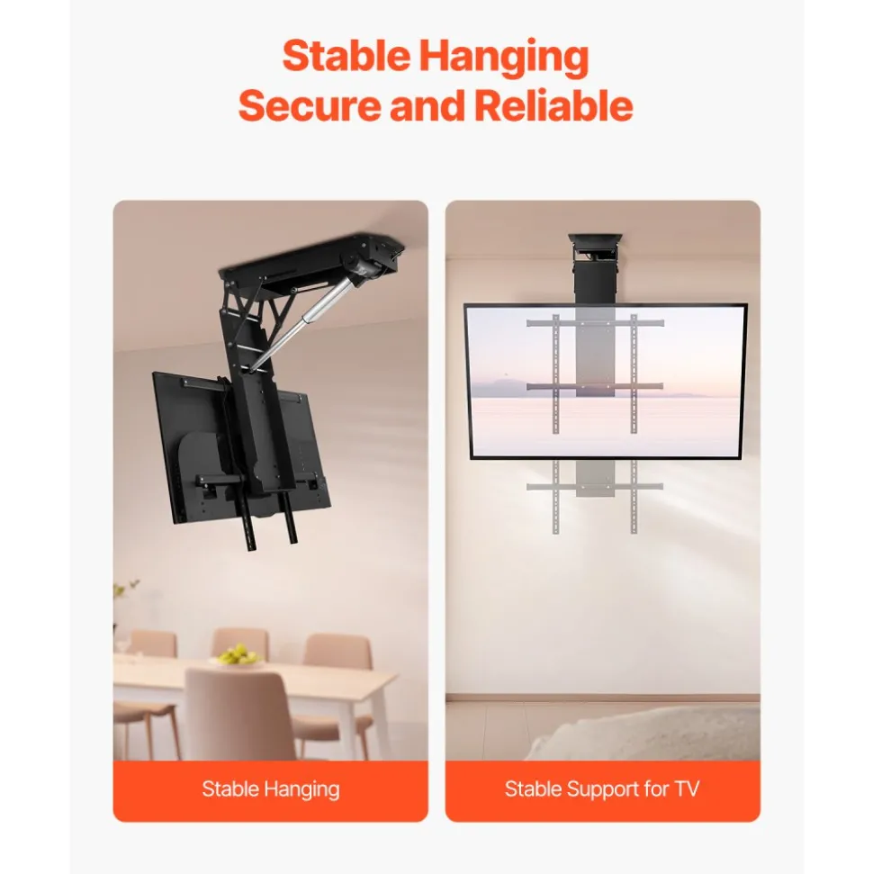 VEVOR Motorized Ceiling TV Mount, TV Wall Mount for 32 to 70 Inch TV, Electric Adjustable Ceiling TV Mount, Motorized Flip Down TV Mount Bracket with Max VESA 24 x 24 in, Fits TVs Up to 110 lbs