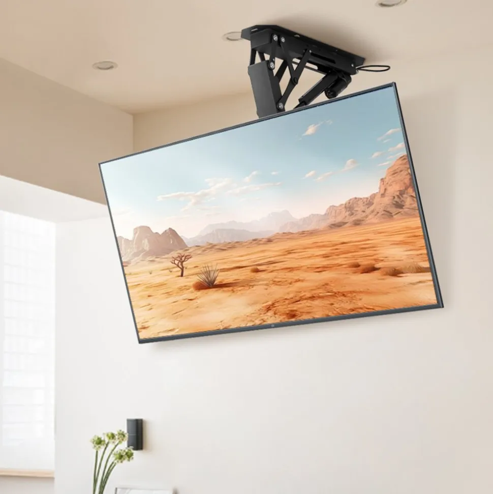 VEVOR Motorized Ceiling TV Mount, TV Wall Mount for 32 to 70 Inch TV, Electric Adjustable Ceiling TV Mount, Motorized Flip Down TV Mount Bracket with Max VESA 24 x 24 in, Fits TVs Up to 110 lbs