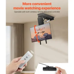 VEVOR Motorized Ceiling TV Mount, TV Wall Mount for 32 to 70 Inch TV, Electric Adjustable Ceiling TV Mount, Motorized Flip Down TV Mount Bracket with Max VESA 24 x 24 in, Fits TVs Up to 110 lbs