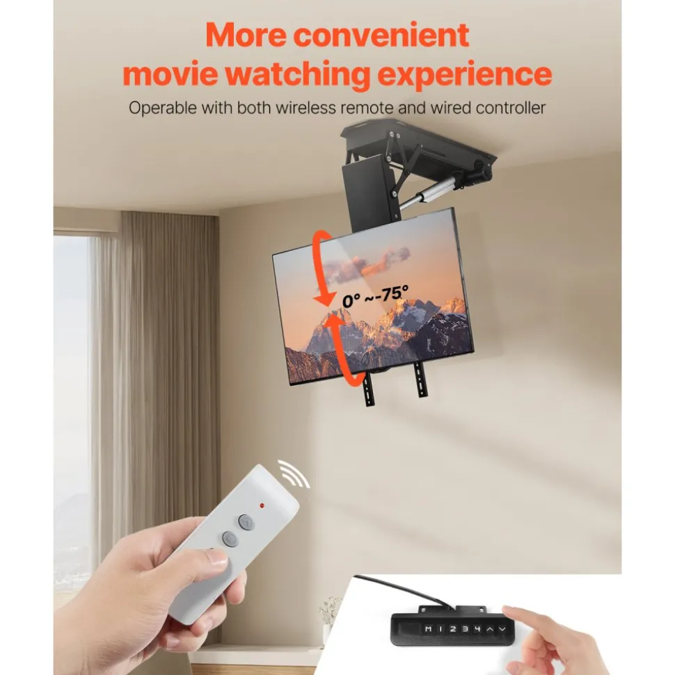 VEVOR Motorized Ceiling TV Mount, TV Wall Mount for 32 to 70 Inch TV, Electric Adjustable Ceiling TV Mount, Motorized Flip Down TV Mount Bracket with Max VESA 24 x 24 in, Fits TVs Up to 110 lbs