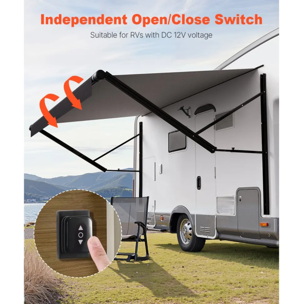VEVOR Motorized RV Awning Complete Kit, 16' Retractable Awning with Aluminum Alloy Frame, Outdoor Trailer Awning, Fit for Most RVs(Black Fade)