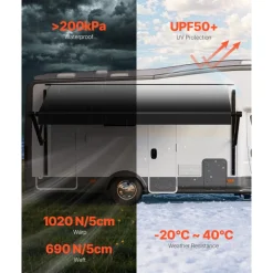 VEVOR Motorized RV Awning Complete Kit, 16' Retractable Awning with Aluminum Alloy Frame, Outdoor Trailer Awning, Fit for Most RVs(Black Fade)
