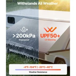 VEVOR Motorized RV Awning Complete Kit, 15.06FT Electric Retractable RV Awning with Aluminum Alloy Frame & Waterproof Fabric, Outdoor Camping Trailer Awnings Fit Most RVs (15FT Type, Gradient Black)