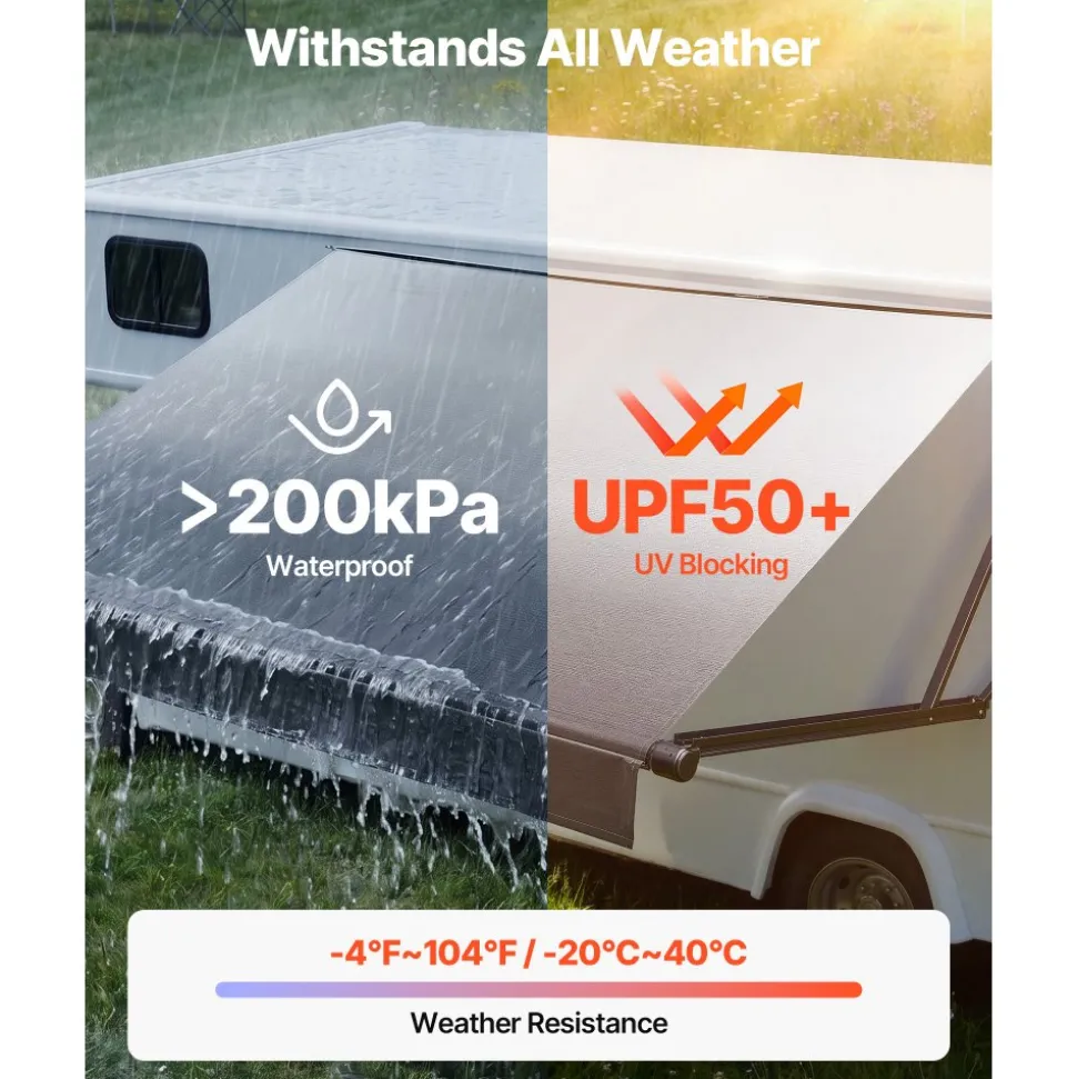VEVOR Motorized RV Awning Complete Kit, 15.06FT Electric Retractable RV Awning with Aluminum Alloy Frame & Waterproof Fabric, Outdoor Camping Trailer Awnings Fit Most RVs (15FT Type, Gradient Black)