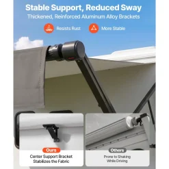 VEVOR Motorized RV Awning Complete Kit, 15.06FT Electric Retractable RV Awning with Aluminum Alloy Frame & Waterproof Fabric, Outdoor Camping Trailer Awnings Fit Most RVs (15FT Type, Gradient Black)