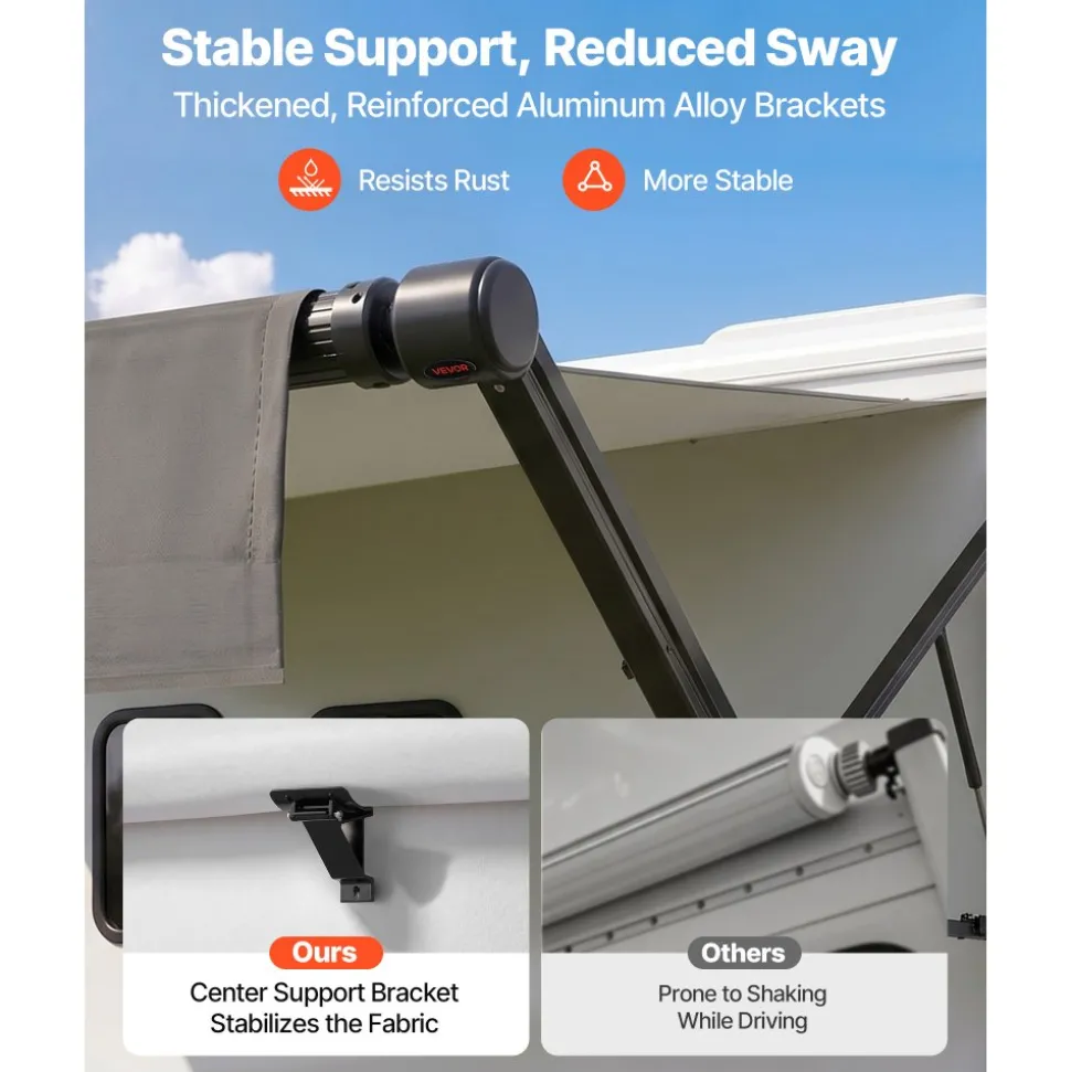 VEVOR Motorized RV Awning Complete Kit, 15.06FT Electric Retractable RV Awning with Aluminum Alloy Frame & Waterproof Fabric, Outdoor Camping Trailer Awnings Fit Most RVs (15FT Type, Gradient Black)