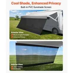 VEVOR Motorized RV Awning Complete Kit & Sunshade Screen, 18.06FT Electric Retractable RV Awning with Aluminum Alloy Frame & Waterproof Fabric, Outdoor Camping Trailer Awnings Fit Most RVs (18FT Type)
