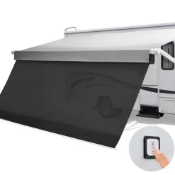 VEVOR Motorized RV Awning Complete Kit & Sunshade Screen, 18.06FT Electric Retractable RV Awning with Aluminum Alloy Frame & Waterproof Fabric, Outdoor Camping Trailer Awnings Fit Most RVs (18FT Type)