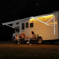 VEVOR Motorized RV Awning Complete Kit & Sunshade Screen, 18.06FT Electric Retractable RV Awning with Aluminum Alloy Frame & Waterproof Fabric, Outdoor Camping Trailer Awnings Fit Most RVs (18FT Type)