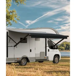 VEVOR Motorized RV Awning Complete Kit, 18' Retractable Awning with Aluminum Alloy Frame, Outdoor Trailer Awning, Fit for Most RVs(Black Fade)