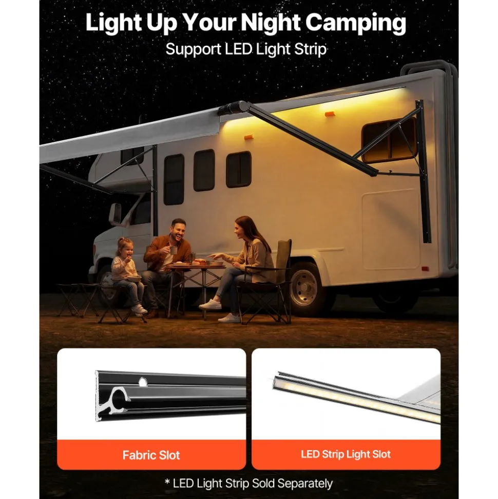 VEVOR Motorized RV Awning Complete Kit, 21.06FT Electric Retractable RV Awning with Aluminum Alloy Frame & Waterproof Fabric, Outdoor Camping Trailer Awnings Fit Most RVs (21FT Type, Gradient Gray)