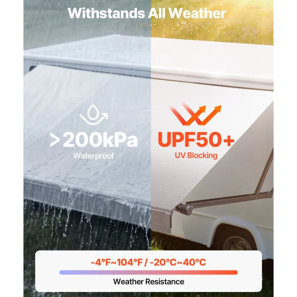 VEVOR Motorized RV Awning Complete Kit, 21.06FT Electric Retractable RV Awning with Aluminum Alloy Frame & Waterproof Fabric, Outdoor Camping Trailer Awnings Fit Most RVs (21FT Type, Gradient Gray)