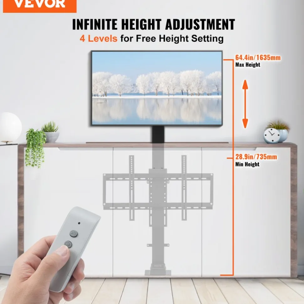 VEVOR Motorized TV Lift Stroke Length 35 Inches Motorized TV Mount Fit for 32-65 Inch TV Lift with Remote Control Height Adjustable 28.7-64.2 Inch,Load Capacity 154 Lbs
