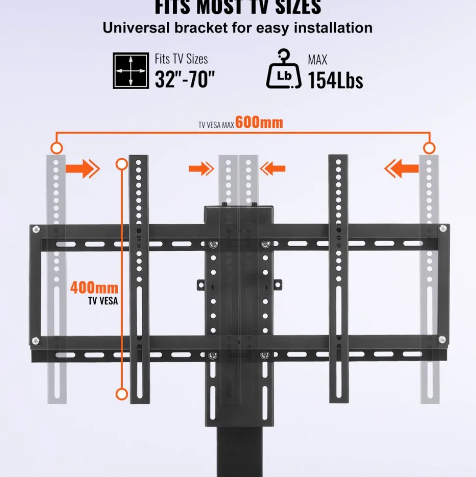 VEVOR Motorized TV Lift Stroke Length 35 Inches Motorized TV Mount Fit for 32-65 Inch TV Lift with Remote Control Height Adjustable 28.7-64.2 Inch,Load Capacity 154 Lbs