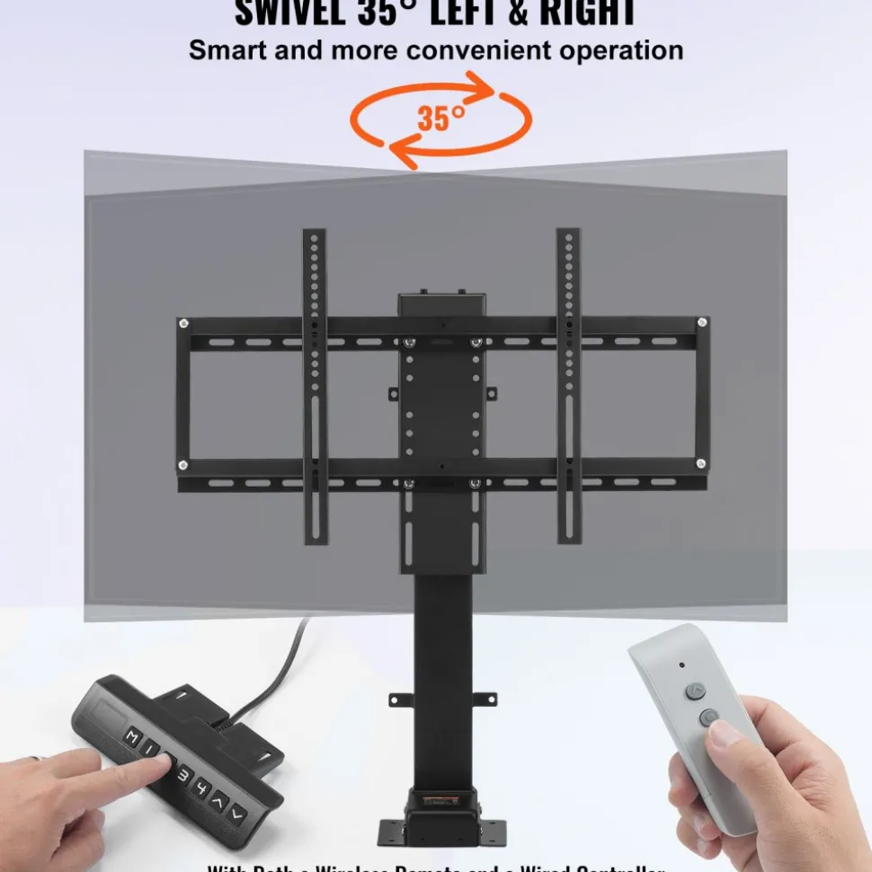 VEVOR Motorized TV Lift with Swivel, Adjustable Height 28.74-68.11 Inch for 32-70 Inch TVs, Remote Controlled, 154 Lbs Capacity, Manual Left/Right Swivel 30°