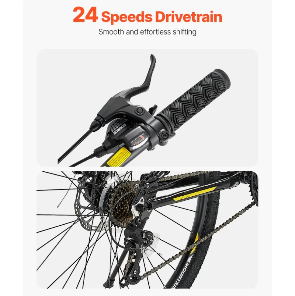 VEVOR Mountain Bike, 29 inch MTB Bicycle with Full Dual Suspension, 24 Speeds Twist Shifting, Comfort Saddle, Dual Disc Brakes, Aluminum Alloy Frame, Adult Sport Cycling Bicycle for Men Women Trail Snow