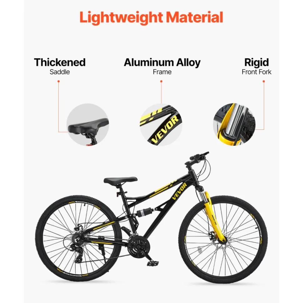 VEVOR Mountain Bike, 29 inch MTB Bicycle with Full Dual Suspension, 24 Speeds Twist Shifting, Comfort Saddle, Dual Disc Brakes, Aluminum Alloy Frame, Adult Sport Cycling Bicycle for Men Women Trail Snow