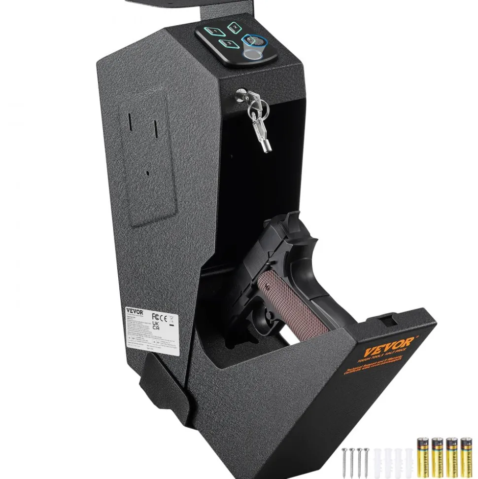 VEVOR Mounted Gun Safe for Pistols, Biometric Gun Safe with Three Quick Access Ways of Fingerprints, Passwords and Keys, Handgun Safe for 1 Pistol for Home, Bedside, Nightstand, Wall