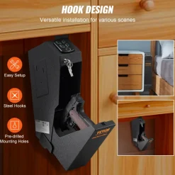 VEVOR Mounted Gun Safe for Pistols, Biometric Gun Safe with Three Quick Access Ways of Fingerprints, Passwords and Keys, Handgun Safe for 1 Pistol for Home, Bedside, Nightstand, Wall